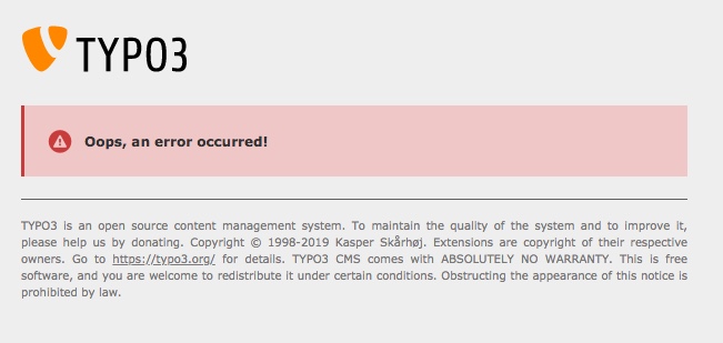 Oops, an error occurred! TYPO3 Website CMS